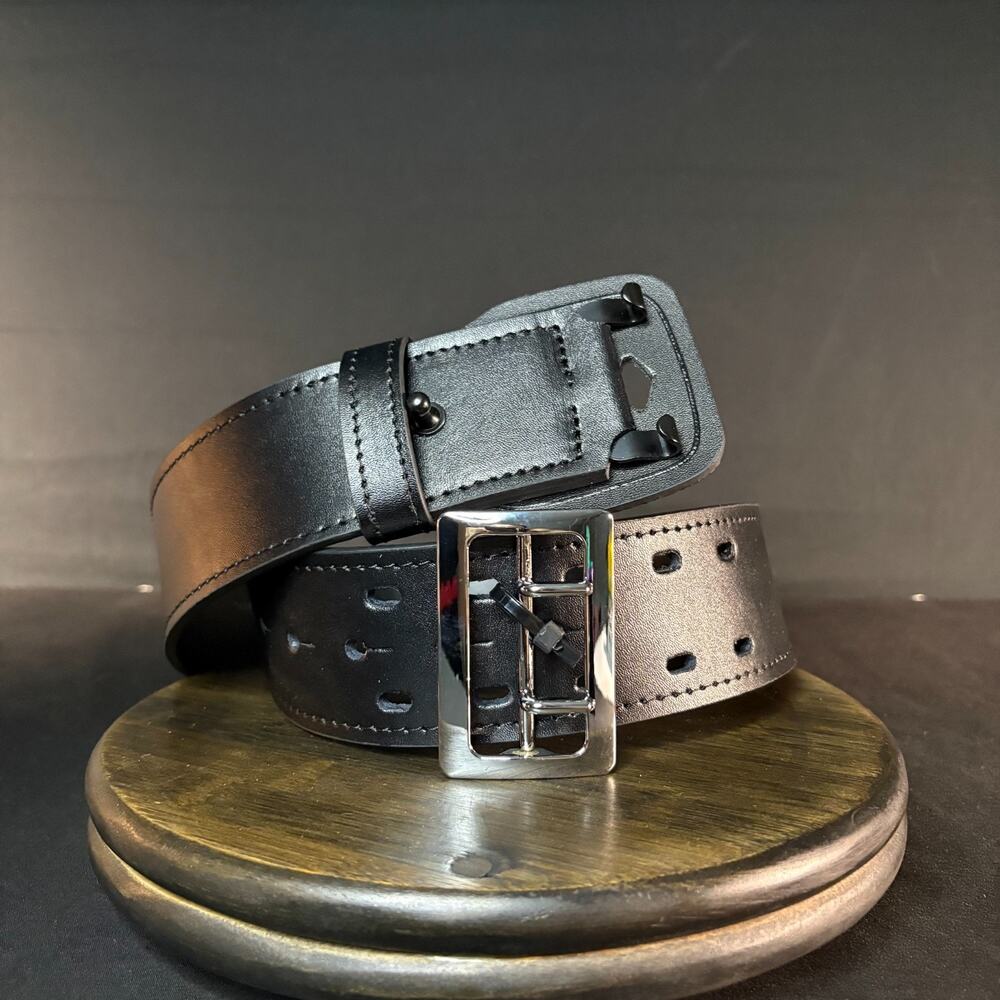 Galls 1348 G-Flex Duty Belt Size 28"-30" Sam Browne Plain Black Leather Chrome